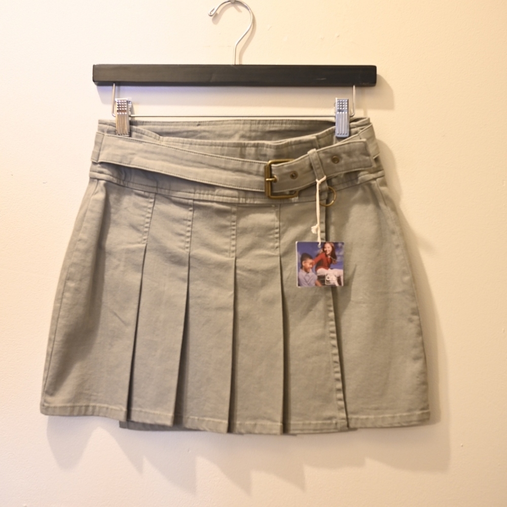 Canyon River Blues Pleated Cottonblend Mini Skirt Sage Green Belt S-M Y2k 2000s